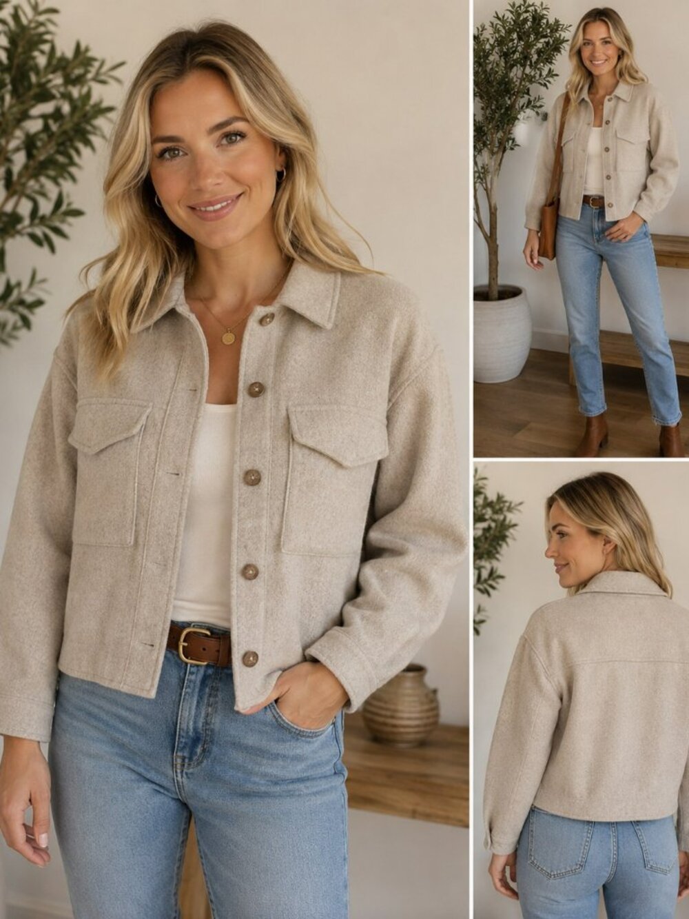 Love Tree Beige Cropped Shacket Jacket Small NWOT Neutral